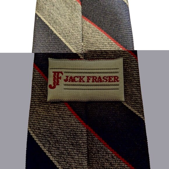 Vintage Jack Fraser Mens Neck Tie Gray Navy Blue Striped Wool Blend Narrow - Picture 3 of 4